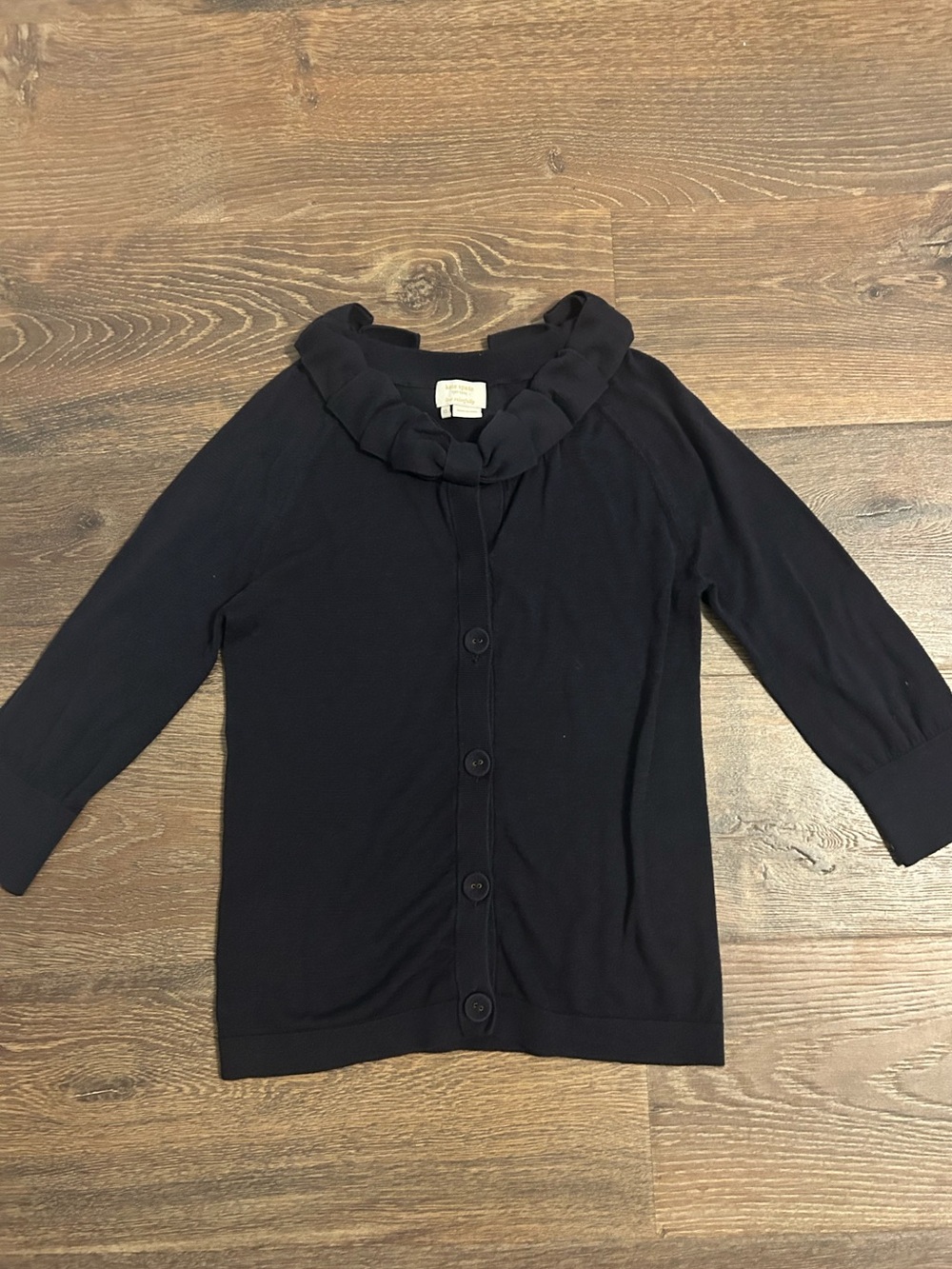 kate spade Black Ruffle-Collar Button Silk and Cashmere Cardigan